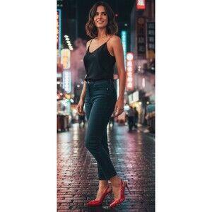DESIGNER LERRE RED PATENT LEATHER POINTED TOE HGH HEEL SLINGACKS SHOES SIZE 9.M